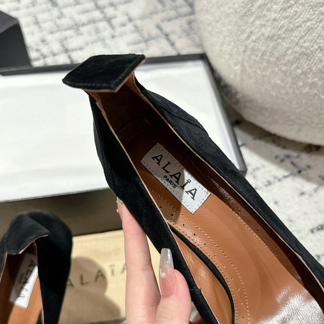 ALAIA HIGH PUMPS 10CM IN BLACK SUEDE MIX CALFSKIN