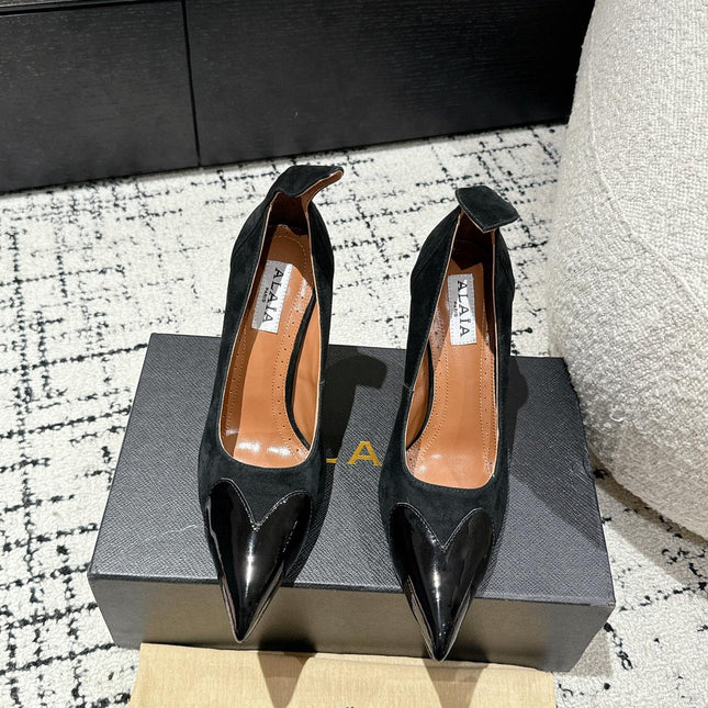 ALAIA HIGH PUMPS 10CM IN BLACK SUEDE MIX CALFSKIN