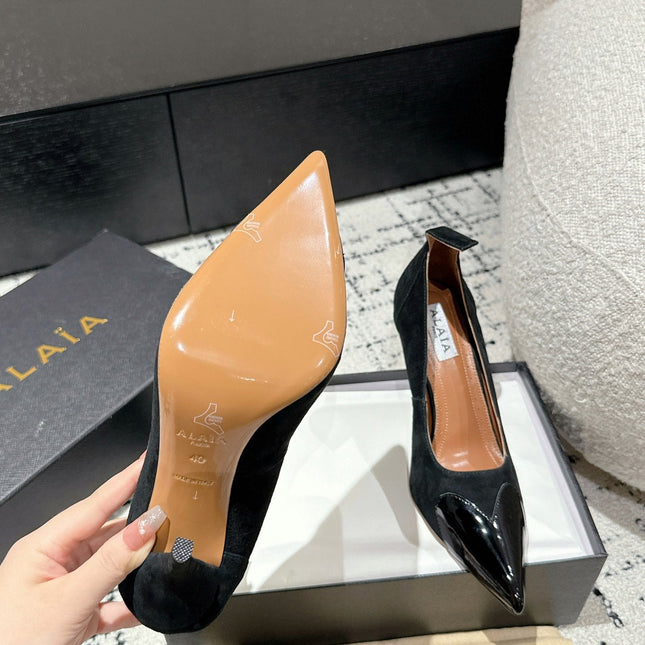 ALAIA HIGH PUMPS 10CM IN BLACK SUEDE MIX CALFSKIN