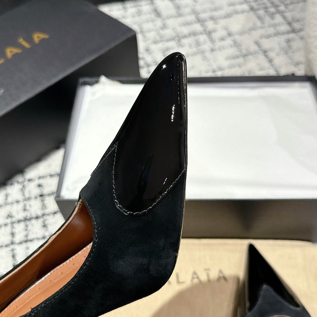 ALAIA HIGH PUMPS 10CM IN BLACK SUEDE MIX CALFSKIN