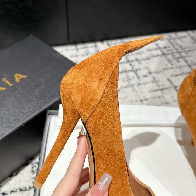 ALAIA HIGH PUMPS 10CM IN COPPER BROWN SUEDE MIX BLACK CALFSKIN