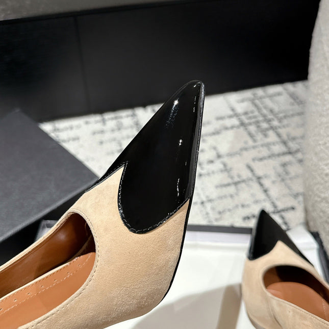 ALAIA HIGH PUMPS 10CM IN BEIGE SUEDE MIX BLACK CALFSKIN