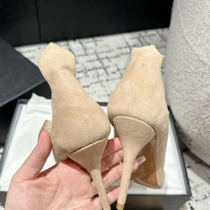 ALAIA HIGH PUMPS 10CM IN BEIGE SUEDE MIX BLACK CALFSKIN