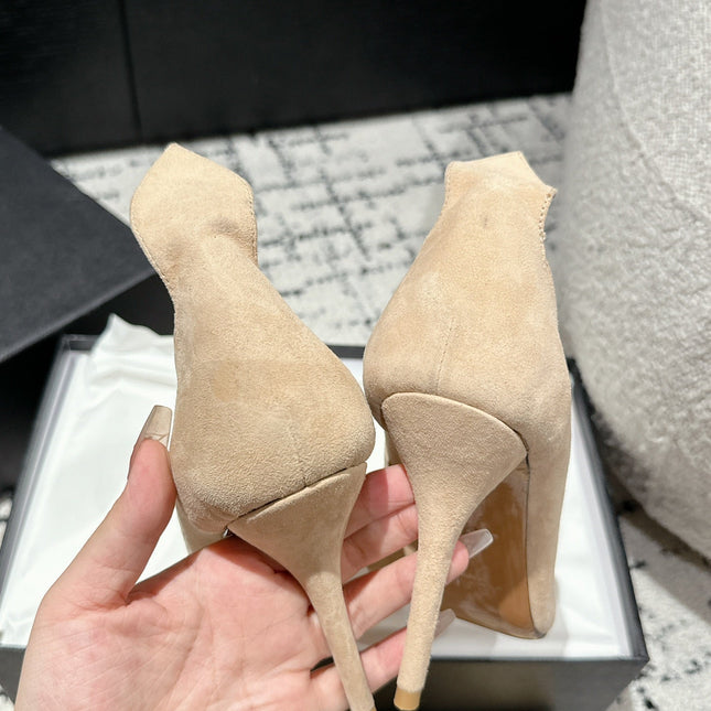 ALAIA HIGH PUMPS 10CM IN BEIGE SUEDE MIX BLACK CALFSKIN