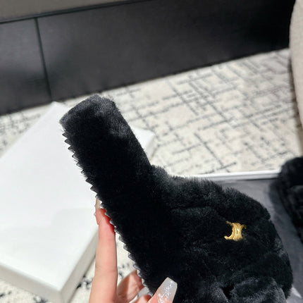 CROSS STRAP SLIPPER IN BLACK SHEARLING