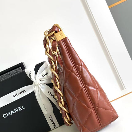 HOBO BAG 22 IN RED BROWN SHINY CALFSKIN GOLD HARDWARE