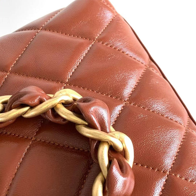 HOBO BAG 22 IN RED BROWN SHINY CALFSKIN GOLD HARDWARE