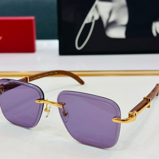 C DE RIMLESS RECTANGULAR FRAME SUNGLASSES CT0607S IN METAL AND WOODEN