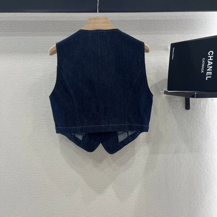MIUMIU V-NECK BLAZER AND WIDE-LEG PANTS IN BLUE DENIM
