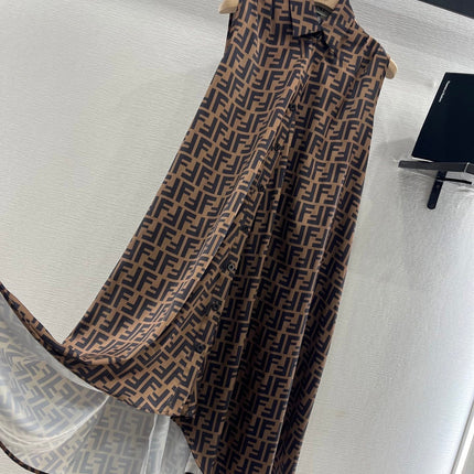 FENDI SLEEVELESS DRESS WITH BELT IN BROWN AND BLACK