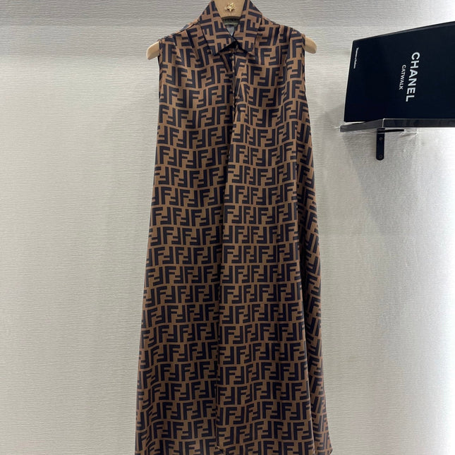 FENDI SLEEVELESS DRESS WITH BELT IN BROWN AND BLACK