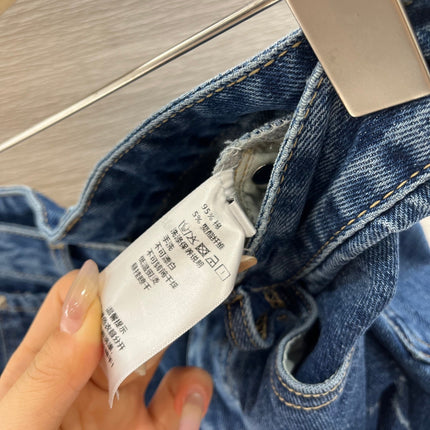 LV HIGH-WAIST LASER-CUT DENIM SHORTS