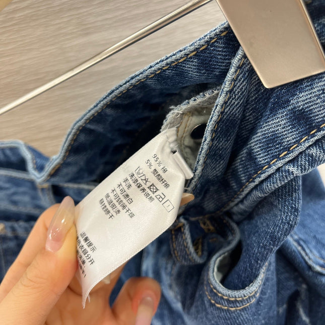 LV HIGH-WAIST LASER-CUT DENIM SHORTS