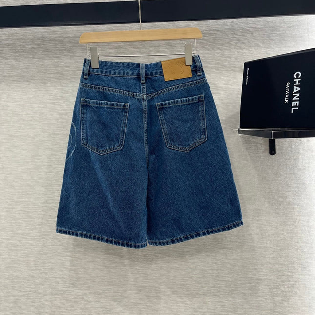 LV HIGH-WAIST LASER-CUT DENIM SHORTS