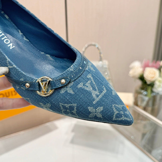 6AM HIGH HEELS 55 MM IN CLASSIC BLUE MONOGRAM DENIM