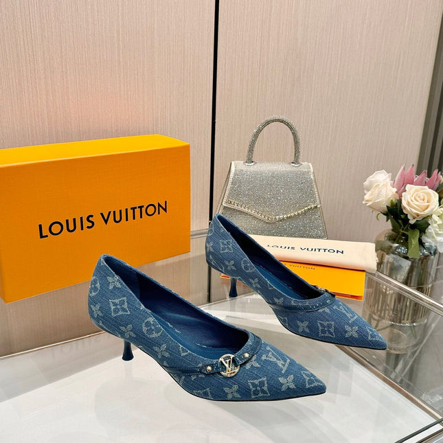 6AM HIGH HEELS 55 MM IN CLASSIC BLUE MONOGRAM DENIM