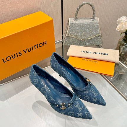 6AM HIGH HEELS 55 MM IN CLASSIC BLUE MONOGRAM DENIM
