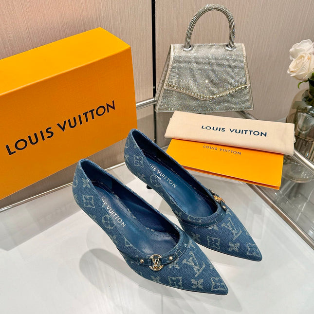6AM HIGH HEELS 55 MM IN CLASSIC BLUE MONOGRAM DENIM