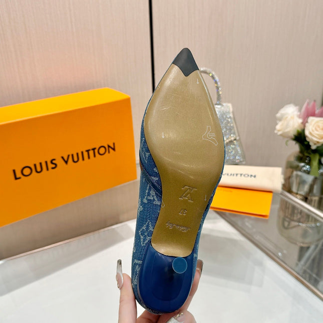 6AM HIGH HEELS 55 MM IN CLASSIC BLUE MONOGRAM DENIM