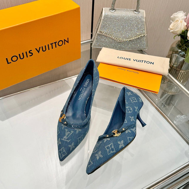6AM HIGH HEELS 55 MM IN CLASSIC BLUE MONOGRAM DENIM