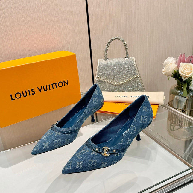 6AM HIGH HEELS 55 MM IN CLASSIC BLUE MONOGRAM DENIM