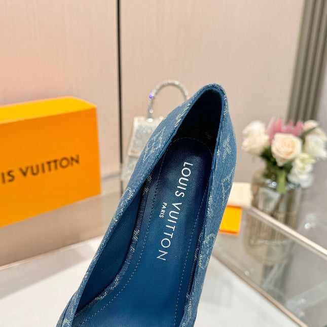 6AM HIGH HEELS 55 MM IN CLASSIC BLUE MONOGRAM DENIM