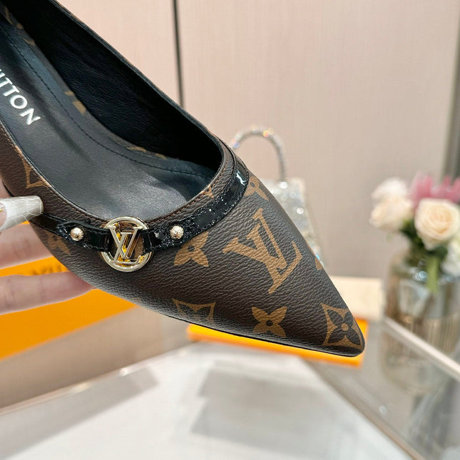 6AM HIGH HEELS 55 MM IN CHOCOLATE BROWN MONOGRAM LAMBSKIN