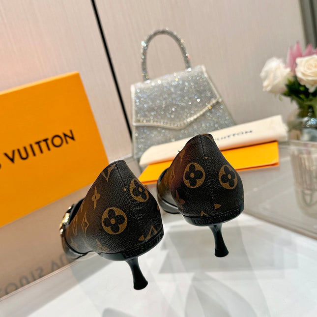 6AM HIGH HEELS 55 MM IN CHOCOLATE BROWN MONOGRAM LAMBSKIN