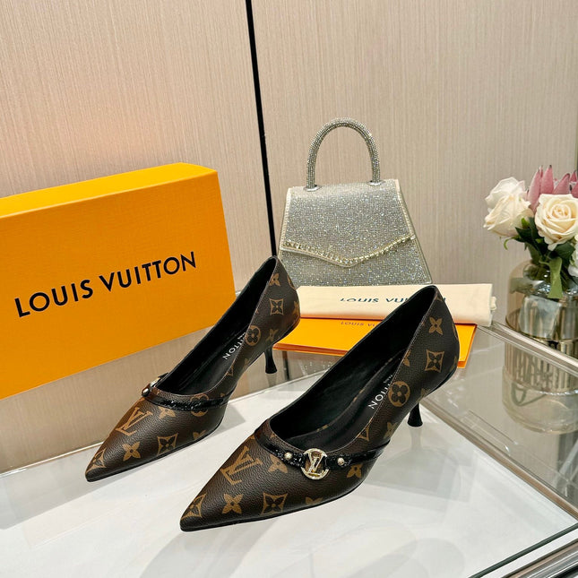 6AM HIGH HEELS 55 MM IN CHOCOLATE BROWN MONOGRAM LAMBSKIN