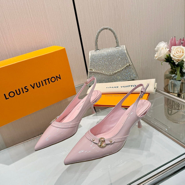 6AM SLINGBACK HIGH HEELS 55 MM IN LIGHT PINK PATENT LAMBSKIN