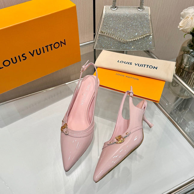 6AM SLINGBACK HIGH HEELS 55 MM IN LIGHT PINK PATENT LAMBSKIN