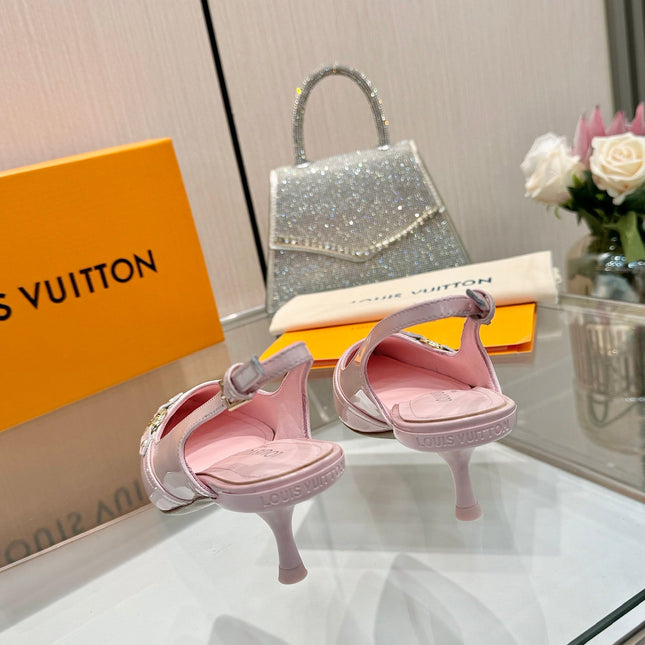 6AM SLINGBACK HIGH HEELS 55 MM IN LIGHT PINK PATENT LAMBSKIN