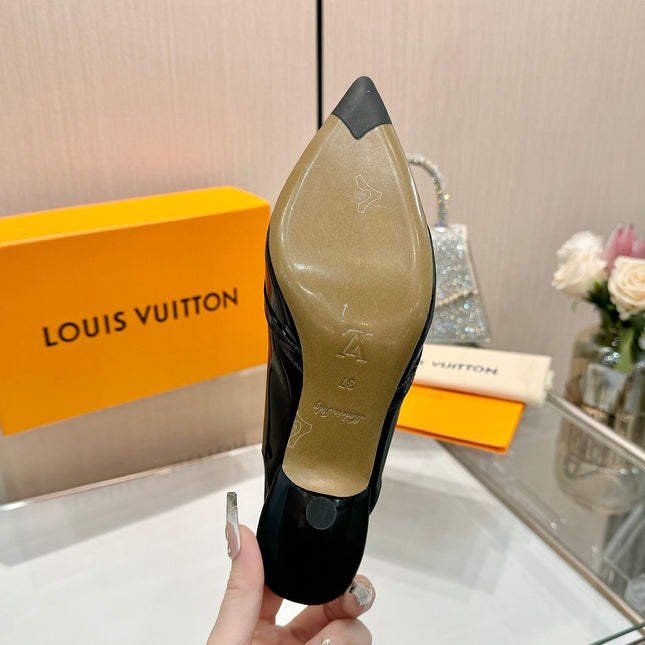 6AM SLINGBACK HIGH HEELS 55 MM IN BLACK PATENT LAMBSKIN