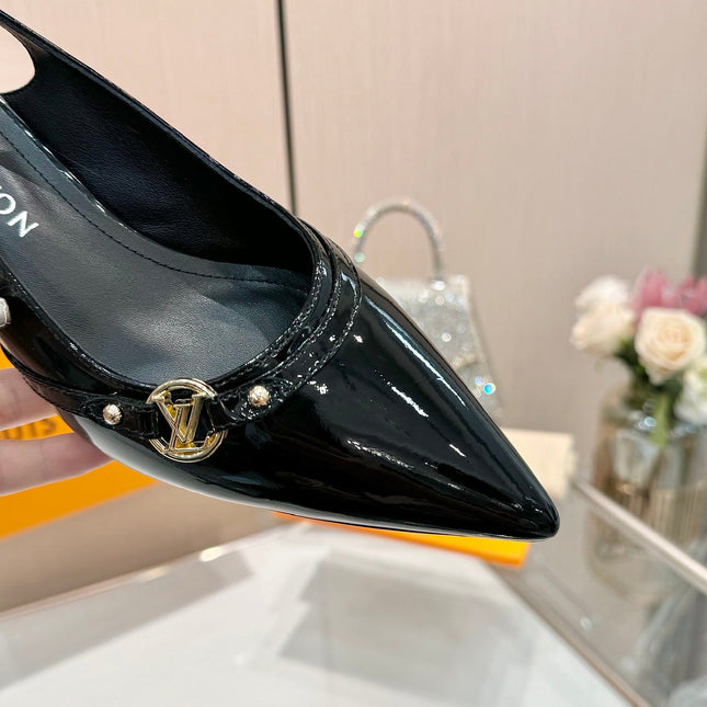 6AM SLINGBACK HIGH HEELS 55 MM IN BLACK PATENT LAMBSKIN