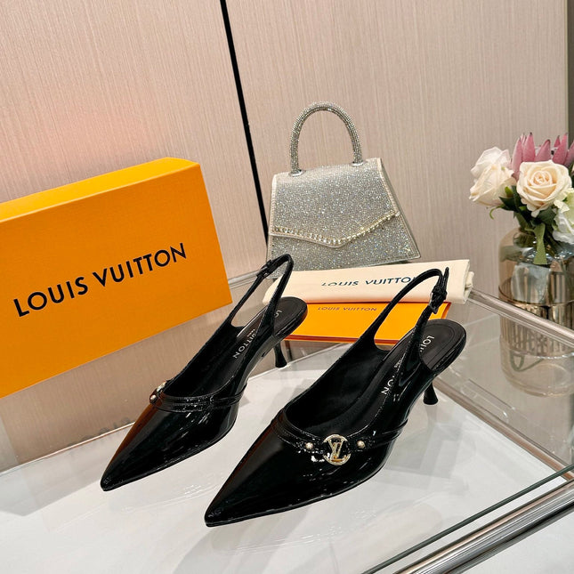 6AM SLINGBACK HIGH HEELS 55 MM IN BLACK PATENT LAMBSKIN