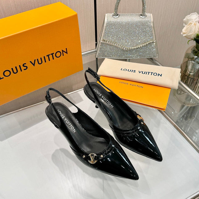 6AM SLINGBACK HIGH HEELS 55 MM IN BLACK PATENT LAMBSKIN