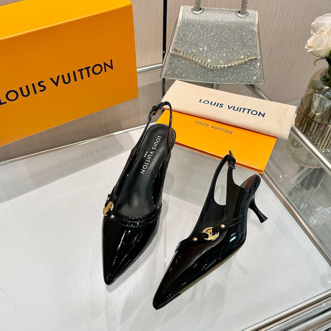 6AM SLINGBACK HIGH HEELS 55 MM IN BLACK PATENT LAMBSKIN