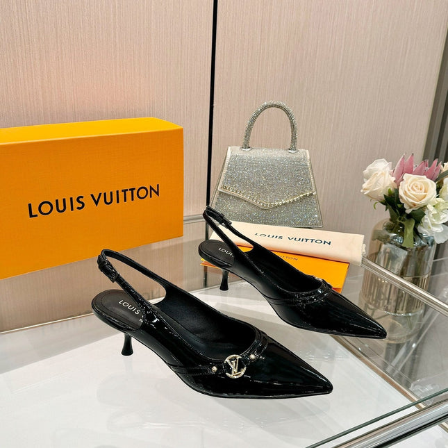 6AM SLINGBACK HIGH HEELS 55 MM IN BLACK PATENT LAMBSKIN