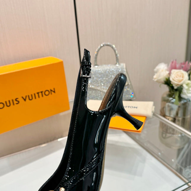 6AM SLINGBACK HIGH HEELS 55 MM IN BLACK PATENT LAMBSKIN