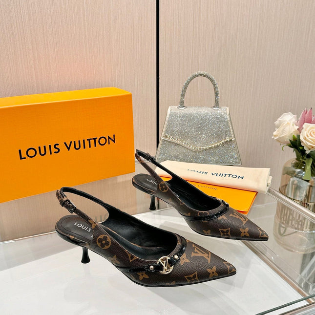 6AM SLINGBACK HIGH HEELS 55 MM IN CHOCOLATE BROWN MONOGRAM LAMBSKIN