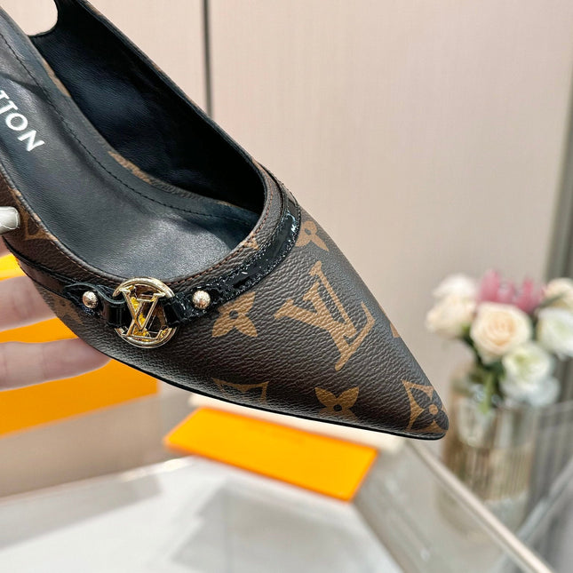 6AM SLINGBACK HIGH HEELS 55 MM IN CHOCOLATE BROWN MONOGRAM LAMBSKIN