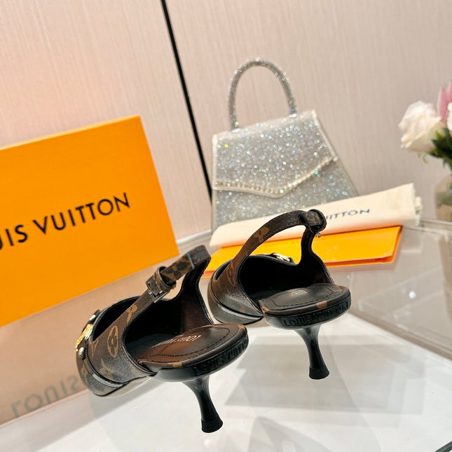 6AM SLINGBACK HIGH HEELS 55 MM IN CHOCOLATE BROWN MONOGRAM LAMBSKIN