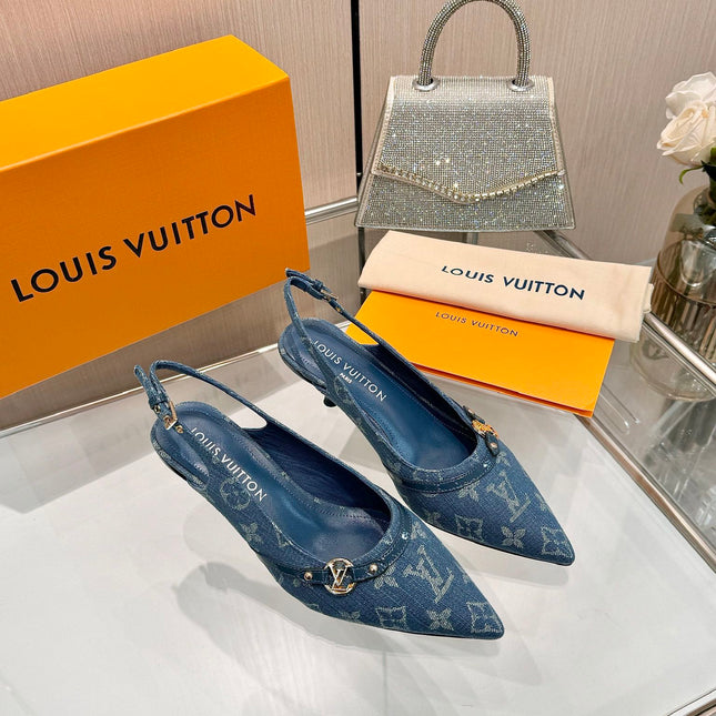 6AM SLINGBACK HIGH HEELS 55 MM IN CLASSIC BLUE MONOGRAM DENIM