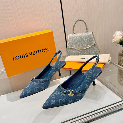 6AM SLINGBACK HIGH HEELS 55 MM IN CLASSIC BLUE MONOGRAM DENIM