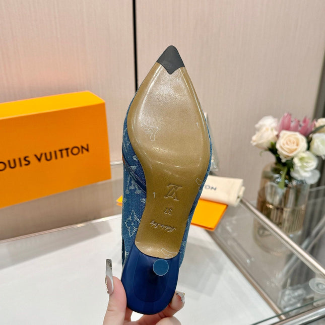 6AM SLINGBACK HIGH HEELS 55 MM IN CLASSIC BLUE MONOGRAM DENIM