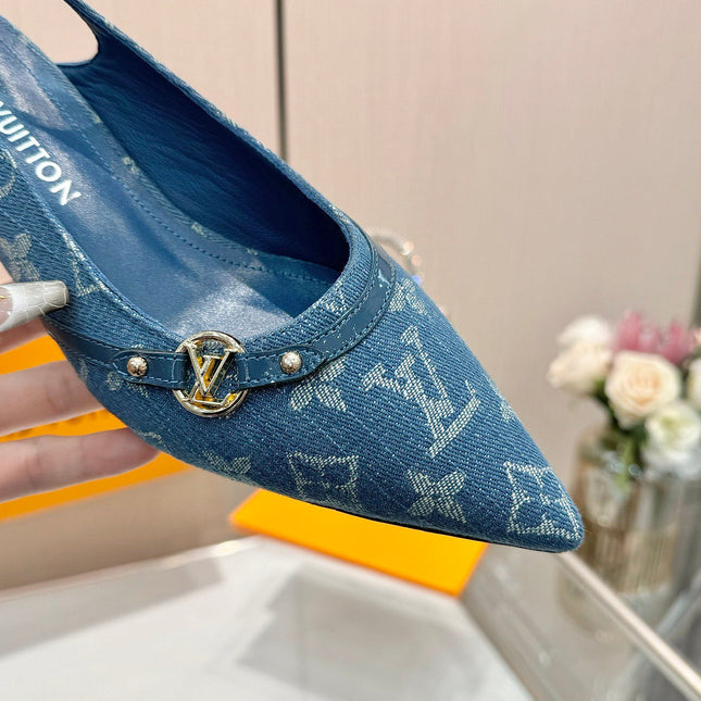 6AM SLINGBACK HIGH HEELS 55 MM IN CLASSIC BLUE MONOGRAM DENIM