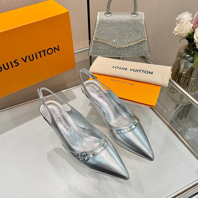 6AM SLINGBACK HIGH HEELS 55 MM IN SILVER LAMBSKIN