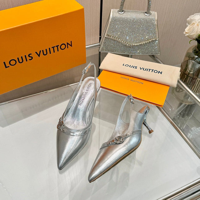 6AM SLINGBACK HIGH HEELS 55 MM IN SILVER LAMBSKIN