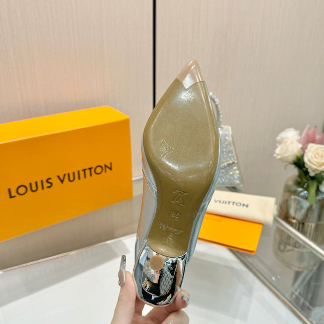 6AM SLINGBACK HIGH HEELS 55 MM IN SILVER LAMBSKIN