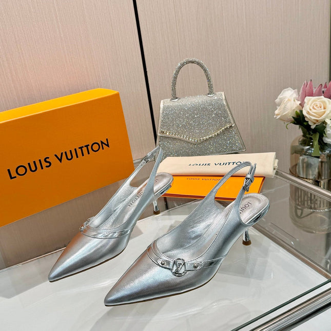 6AM SLINGBACK HIGH HEELS 55 MM IN SILVER LAMBSKIN
